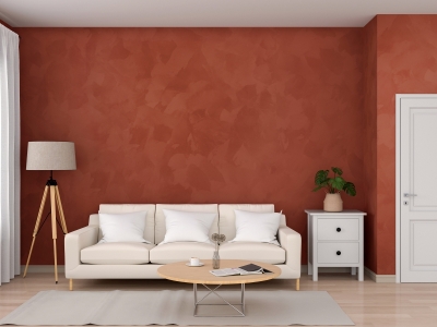 Красный шелк на стенах в интерьере