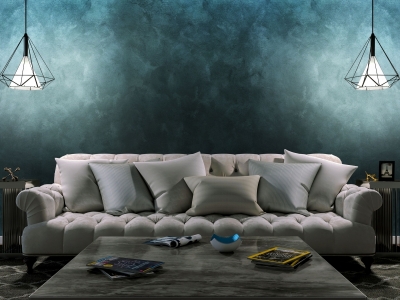 Темно-синие стены с эффектом шелковой ткани парчи